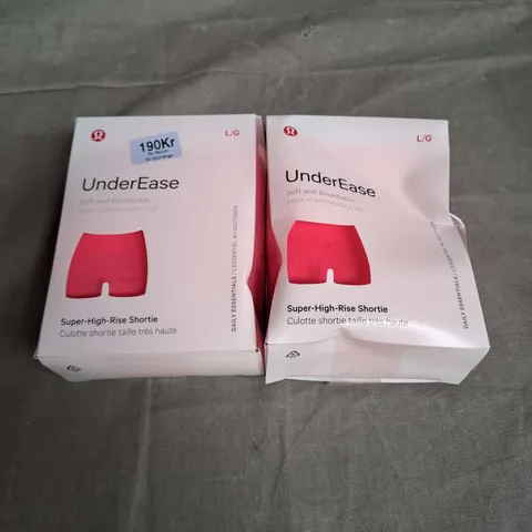 LULULEMON X2 UNDEREASE SUPER HIGH RISE SHORTIE IN PINK SIZE L