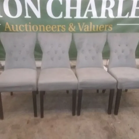 SET OF 4 KENSINGTON GREY VELVET BUTTON BACK DINING CHAIR (BLACK LEG)