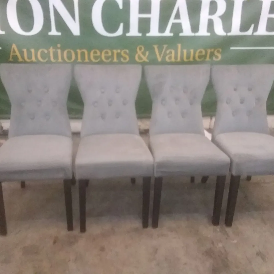 SET OF 4 KENSINGTON GREY VELVET BUTTON BACK DINING CHAIR (BLACK LEG)