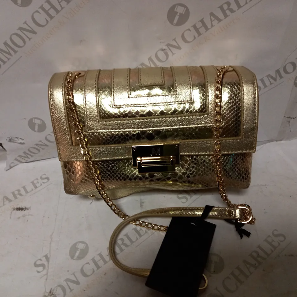 JM FASHION BY JULIEN MACDONALD CONTRAST FLAPOVER LEATHER SHOULDER BAG - GOLD SCALE EFFECT