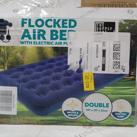 BOXED FLOCKED AIR BED WITH ELECTRIC AIR PUMP - DOUBLE SIZE