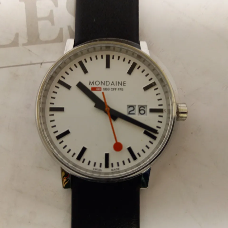 MONDAINE LEATHER STRAP WATCH
