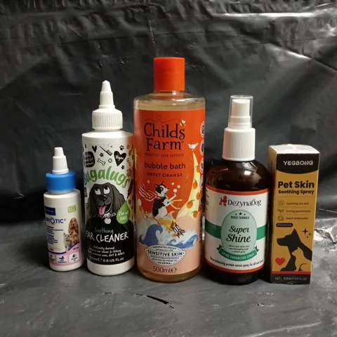 APPROXIMATELY 20 ASSORTED HOUSEHOLD ITEMS TO INCLUDE CHILDS FARM BUBBLE BATH, YEGBONG PET SKIN SOOTHING SPRAY, ETC - COLLECTION ONLY