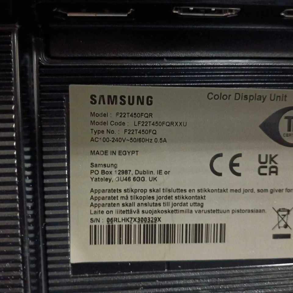 SAMSUNG COLOR DISPLAY UNIT 22-INCH MONITOR – MODEL F22T450FQRXXU
