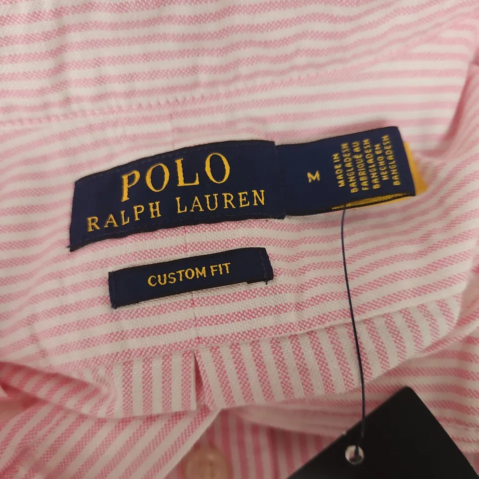 POLO RALPH LAUREN CUSTOM FIT DRESS SHIRT – PINK STRIPE, MEN'S SIZE M