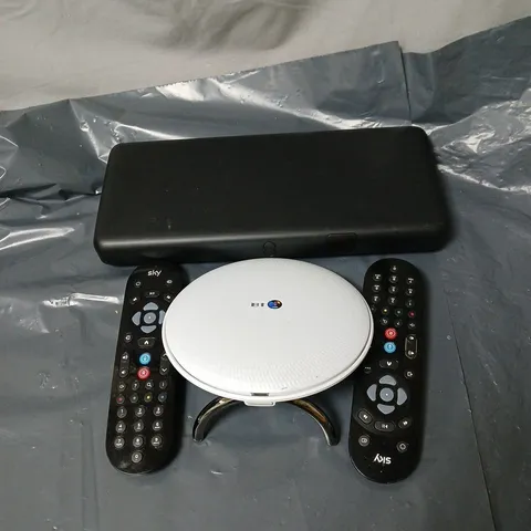 APPROXIMATELY 12 ASSORTED ITEMS TO INCLUDE BT ROUTER, SKY REMOTE CONTROLS, TV BOX PRO ETC