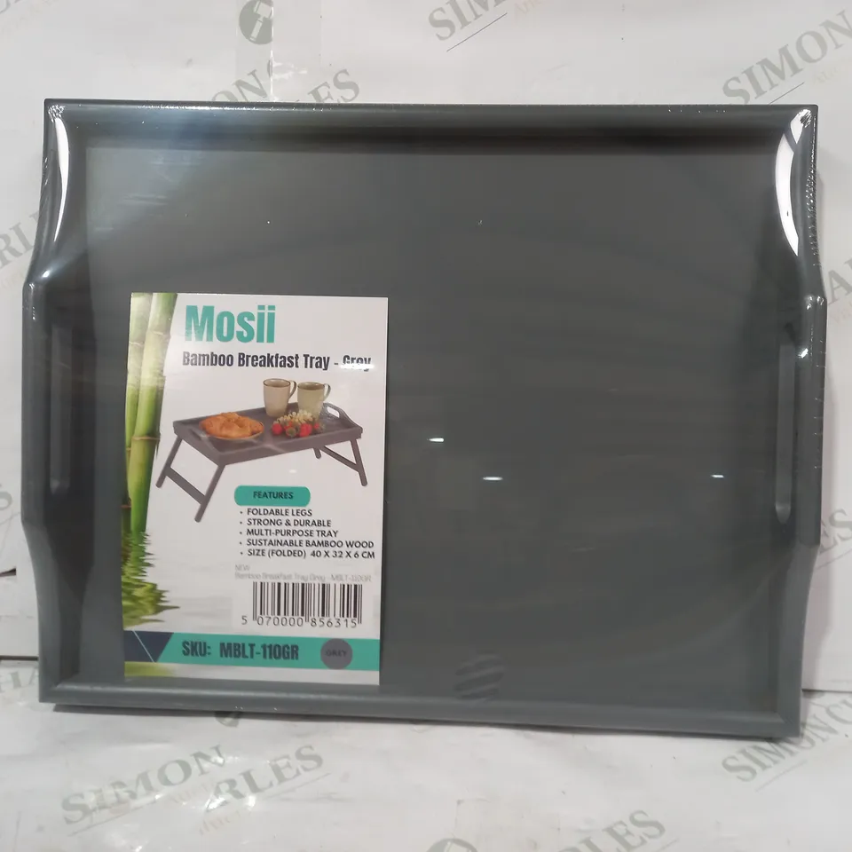 BOXED MOSII BAMBOO FOLDABLE BREAKFAST TRAY IN GREY MBLT-110GR