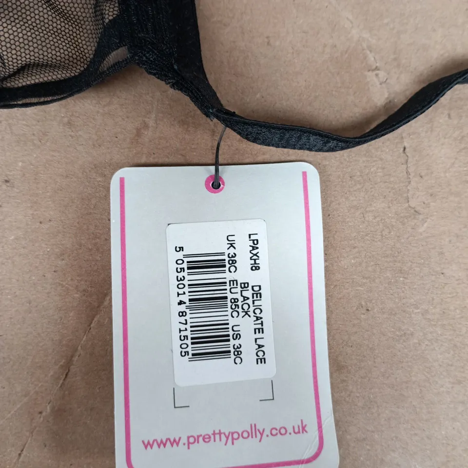 PRETTY POLLY DELICATE LACE BLACK BRA, UK 38C