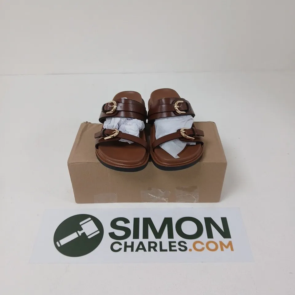 WHERE’S THAT FROM ABRINA FLATFORM SANDALS WITH DOUBLE BUCKLE STRAP DETAILS - SIZE 6