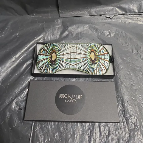 BOXED BURGH ISLAND HOTEL 100% PURE SILK SLEEP MASK IN GREEN MULTI PRINT ONE SIZE