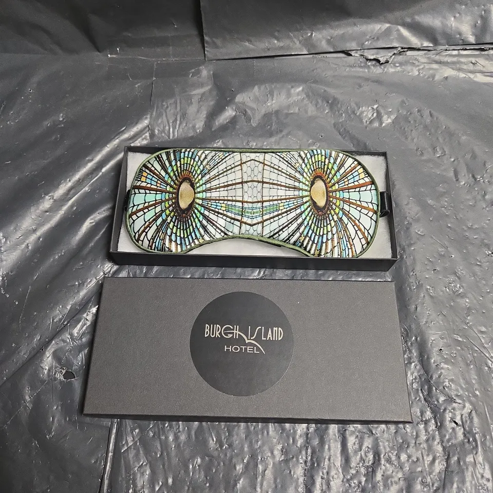 BOXED BURGH ISLAND HOTEL 100% PURE SILK SLEEP MASK IN GREEN MULTI PRINT ONE SIZE