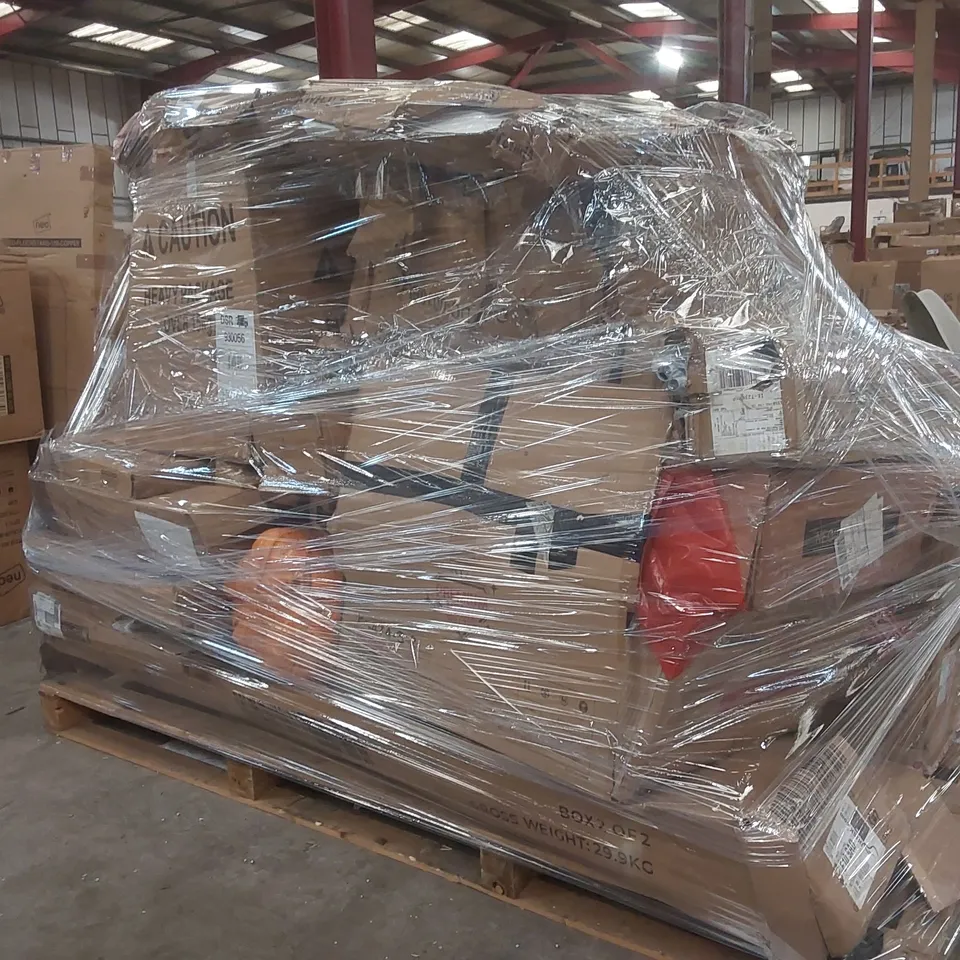 PALLET CONTAINING A VERY LARGE QUANTITY OF ASSORTED NEO ITEMS INCLUDING: TOWER FAN, FURNITURE PARTS, TELESCOPIC LADDER, TROLLEY, WHEELBARROW, TUBE TENT ECT