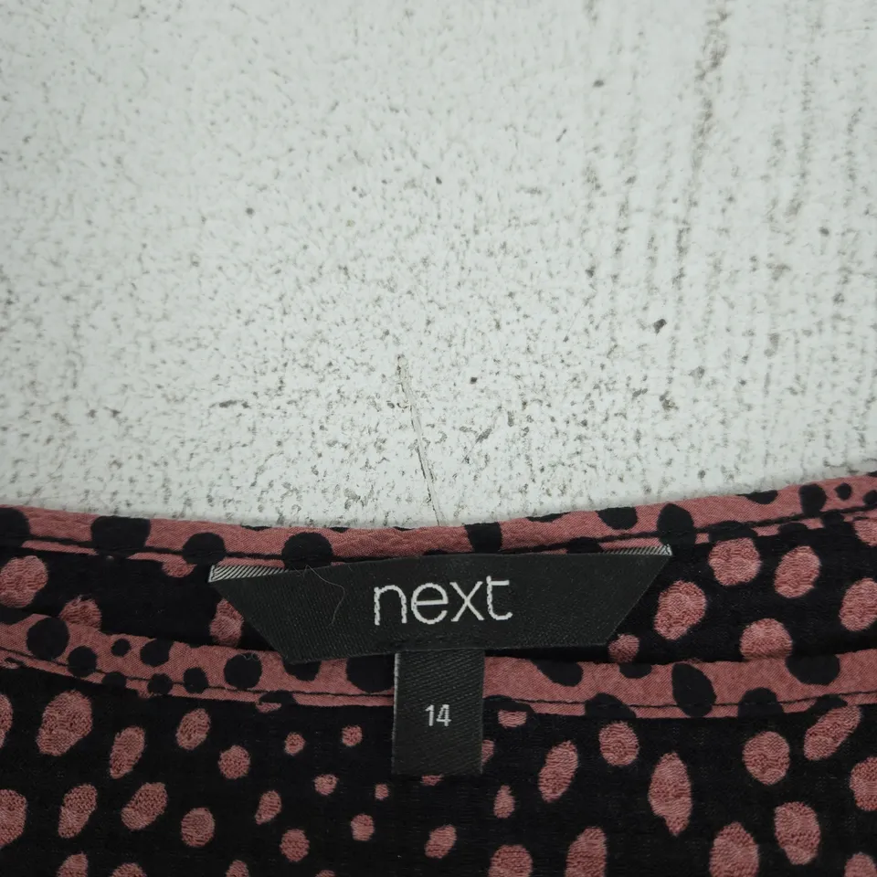 NEXT WOMEN'S TOP – PINK/BLACK SPOTTED PATTERN – UK SIZE 14