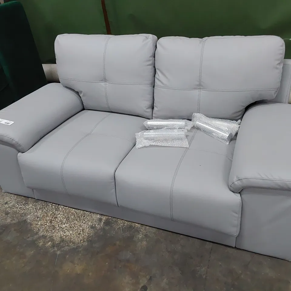 DESIGNER TWO SEATER SOFA LIGHT GREY LEATHER 