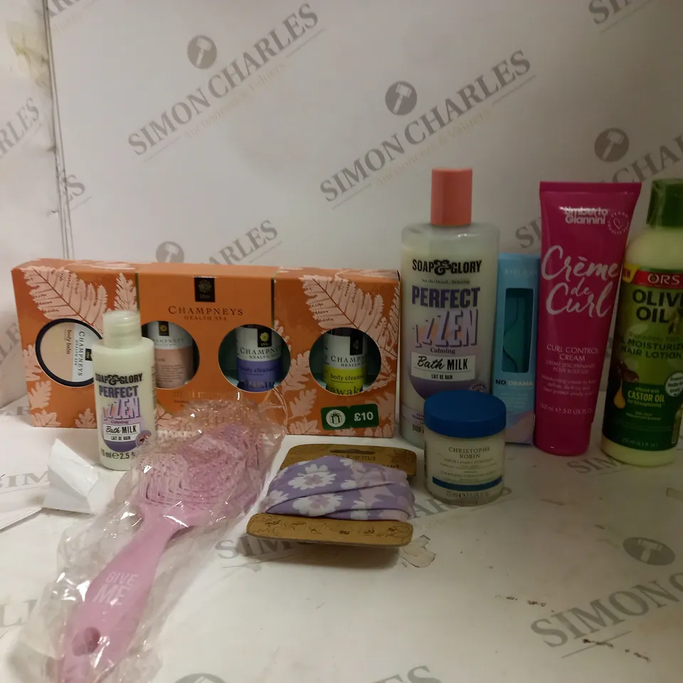 BOX OF ASSORTED COSMETIC ITEMS TO INCLUDE SHAMPOOS, HAIR LOTION AND FALSE NAILS