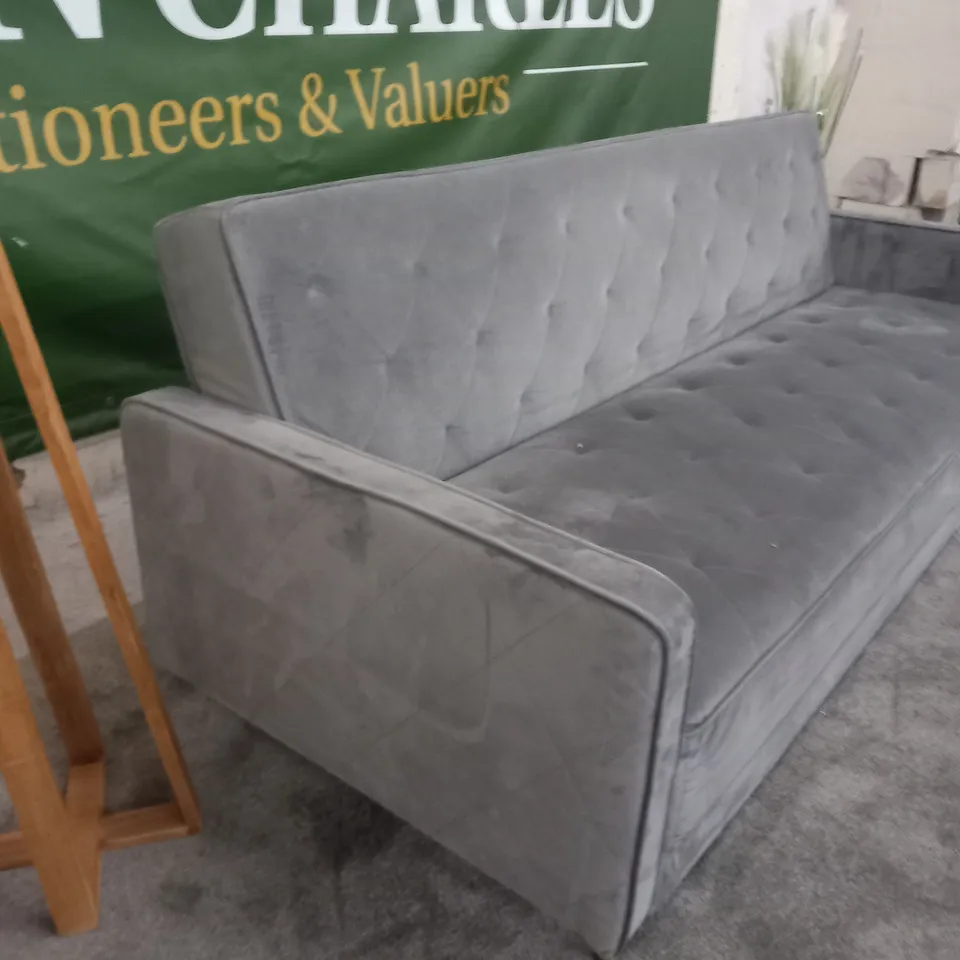 DESIGNER SILVER VELVET EFFECT FABRIC CLICK CLACK SOFABED