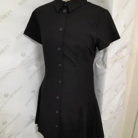 ZARA SHORT SLEEVE PLEATED BUTTON UP MINI DRESS IN BLACK SIZE M