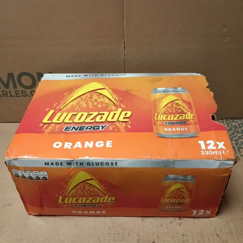 12 X LUCOZADE ENERGY ORANGE DRINK CANS