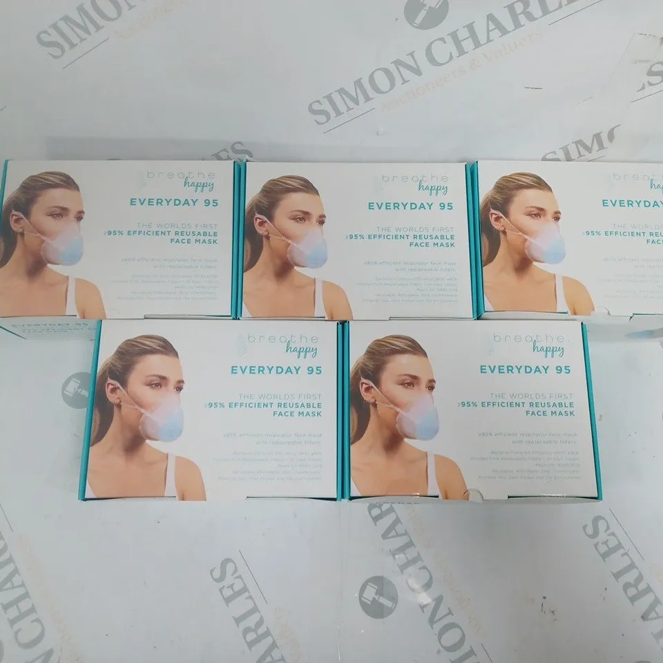 5 x BOXED BREATHE HAPPY EVERYDAY 95 REUSABLE FACE MASKS 