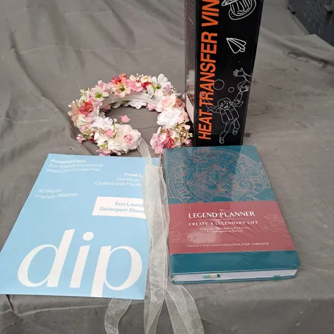 APPROXIMATELY 20 ASSORTED HOUSEHOLD PRODUCTS TO INCLUDE FLORAL HEADBAND, LAUNDRY SHEETS AND PLANNER