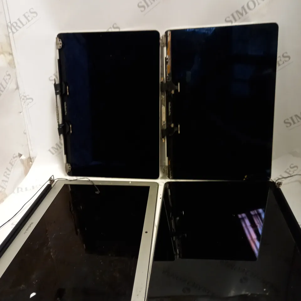 BOX OF APPROX 15 INDIVIDUAL COMPUTER PARTS TO INCLUDE THE BASE, SCREENS AND KEYBOARD.