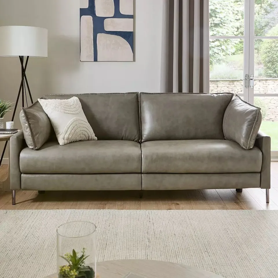 BRAND NEW DESIGNER AVA LEATHER 3 SEATER SOFA - DARK GREY