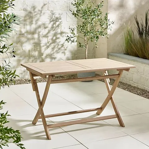 BOXED HAMBURG SOLID WOOD 4 SEAT OUTDOOR FOLDING DINING TABLE - LIGHT TEAK FINISH