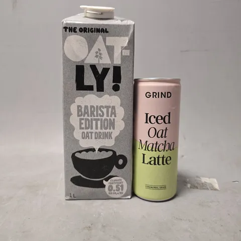 APPROXIMATELY 10 ASSORTED DRINK ITEMS TO INCLUDE - GRIND ICED OAT MATCHA LATTE , OATLY BARISTA EDITION 