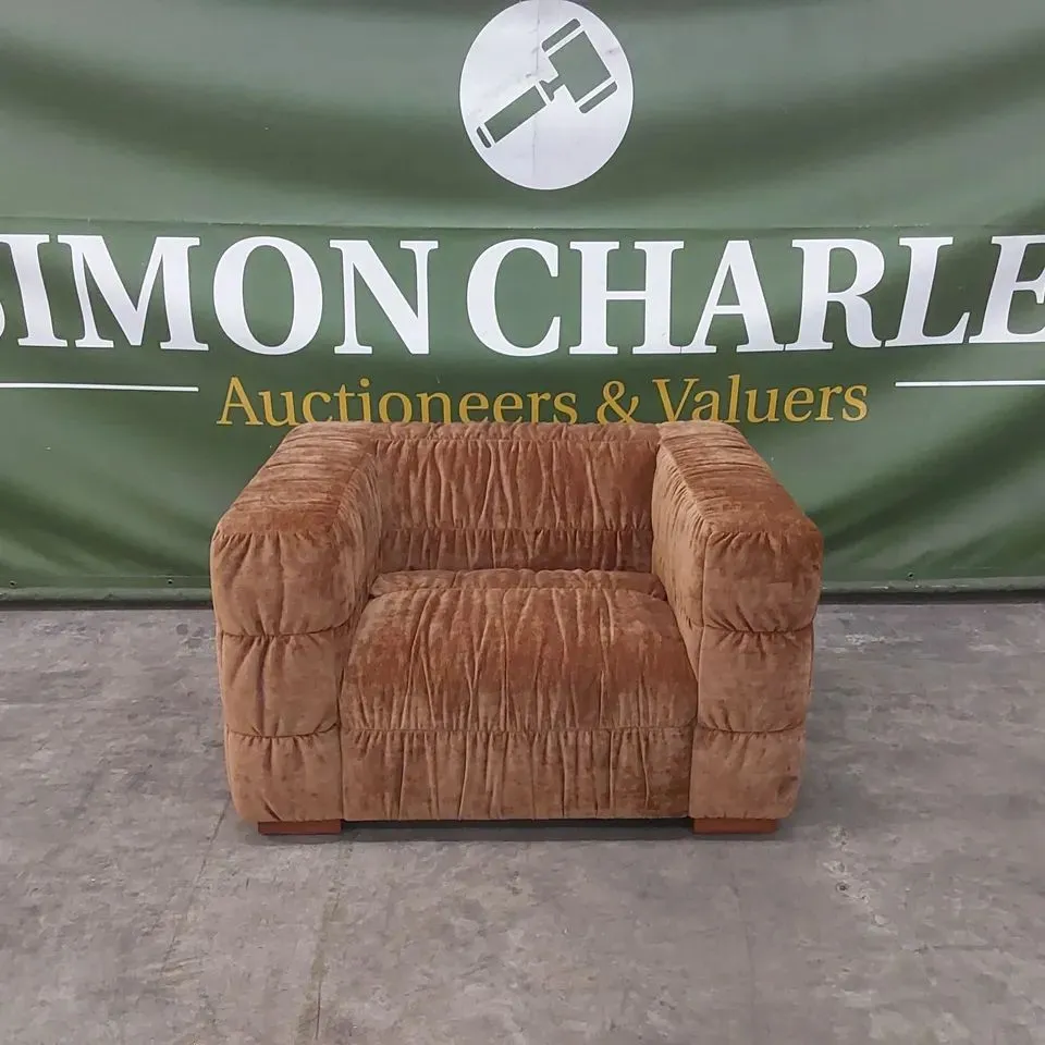 BRAND NEW BOXED PLAZA GRINZA SNUGGLER CHAIR IN VELORE FABRIC - BRONZE