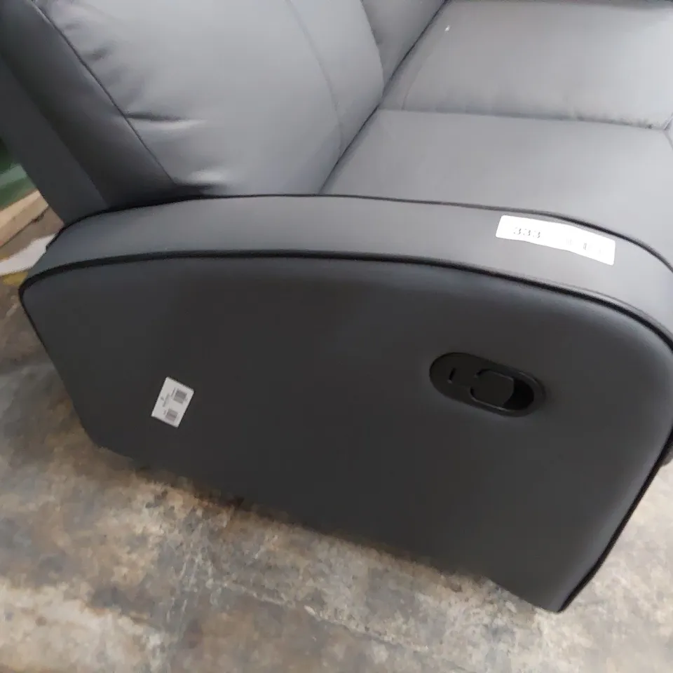 DESIGNER MANUAL RECLINING TWO SEATER SOFA GREY LEATHER WITH BLACK PIPING