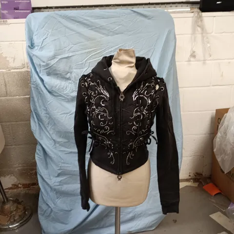 NAMED COLLECTIVE BLACK EMBELLISHED HOODIE JACKET – SIZE S/M (UK SMALL/MEDIUM)