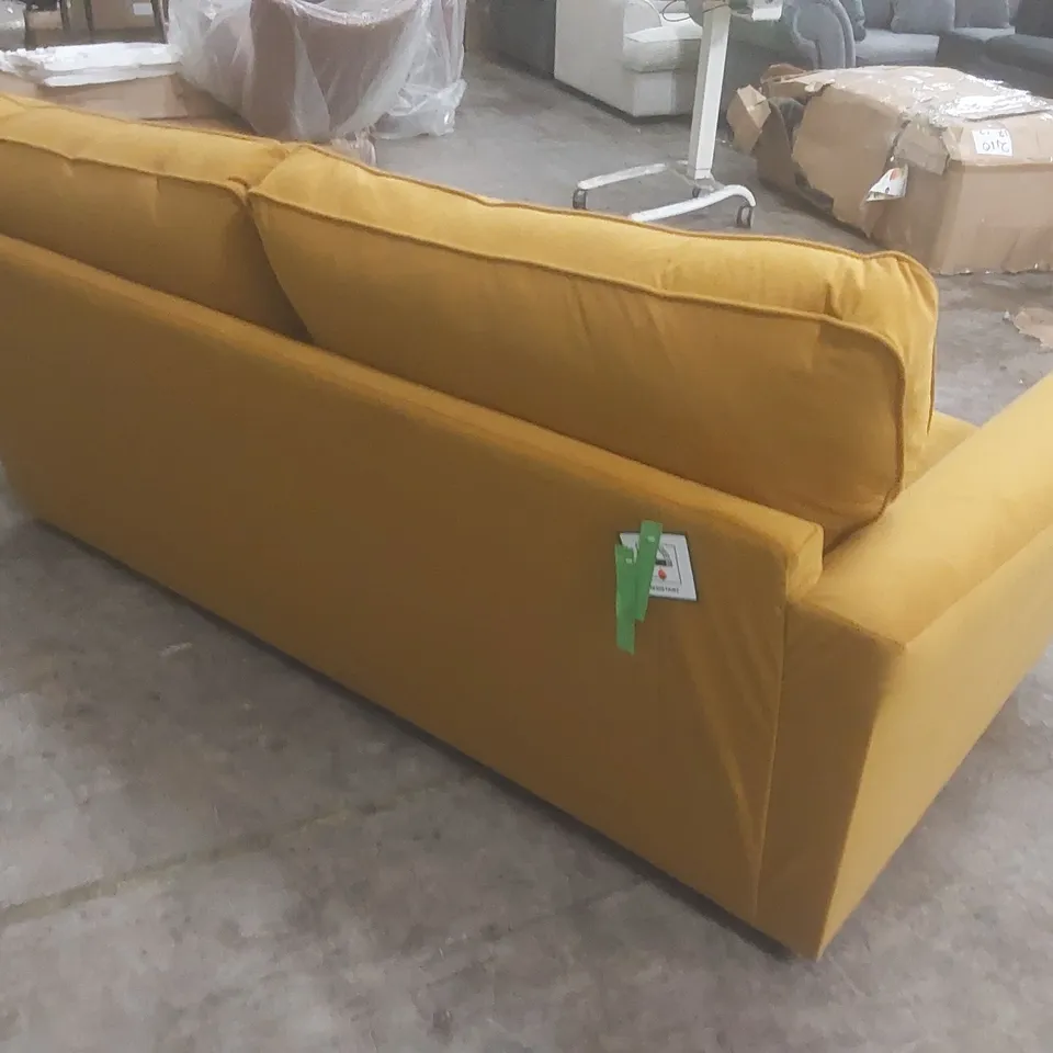 DESIGNER JACKSON 3 SEATER VELVET UPHOLSTERED SOFABED - OCHRE