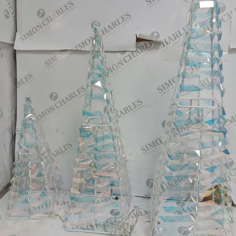 SET OF 3 IRREDESCANT LIT CONE OUTDOOR LIGHTS