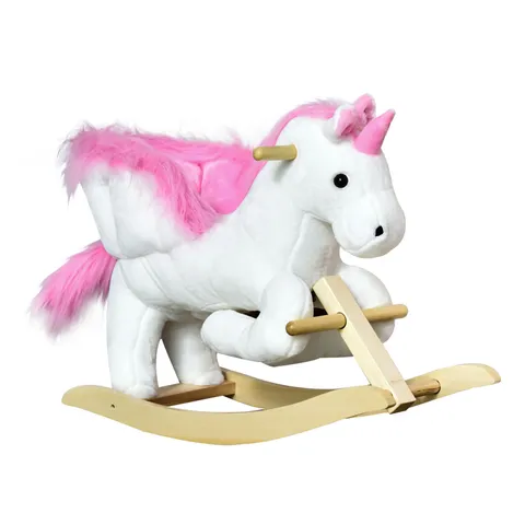 BOXED HOMCOM KIDS ROCKING HORSE TOY, PLUSH UNICORN ROCKER SEAT WITH WOOD BASE AND MUSIC, FOR 1.5-3 YEARS (1 BOX)