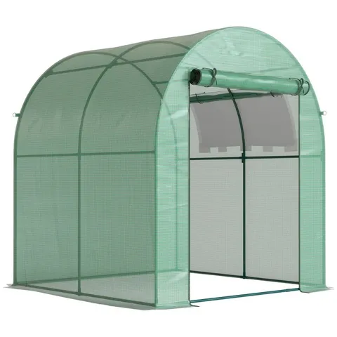 BOXED OUTSUNNY WALK IN POLYTUNNEL GREENHOUSE, GREEN HOUSE FOR GARDEN WITH ROLL-UP WINDOW AND DOOR, 1.8 X 1.8 X 2 M, GREEN (1 BOX)