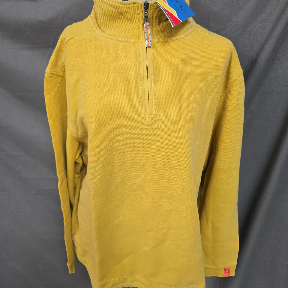 WHITE STUFF REWIND 85 PIQUE HALF ZIP SWEAT JUMPER IN DP YELLOW SIZE XL