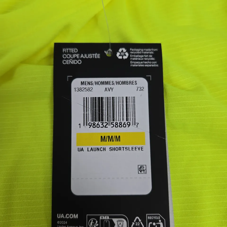 UNDER ARMOUR NEON YELLOW LAUNCH SHORT SLEEVE T‑SHIRT – MEN'S UK M (M/M/M)
