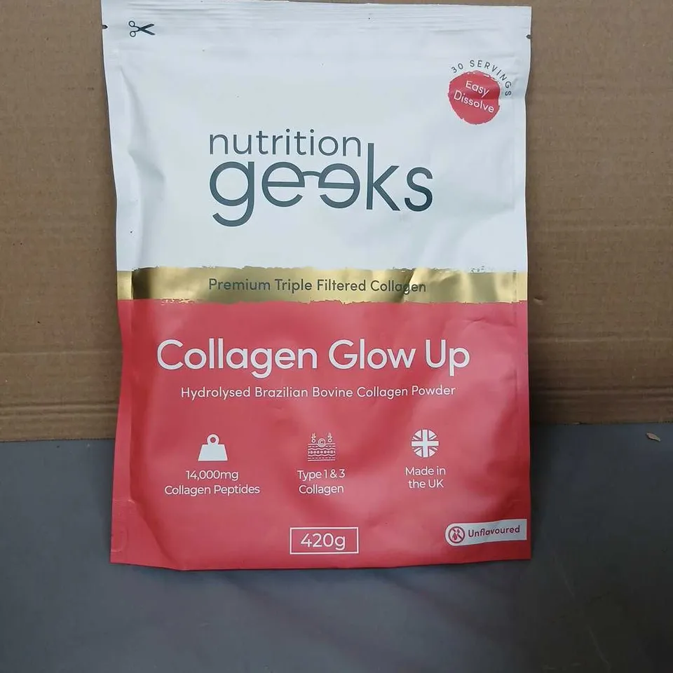 THREE POUCHES OF NUTRITION GEEKS COLLAGEN GLOW UP POWDER – UNFLAVOURED, 420G