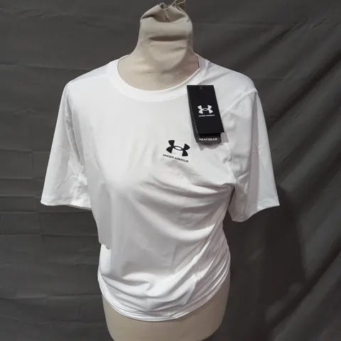 UNDER ARMOUR HEATGEAR T-SHIRT IN WHITE - LARGE
