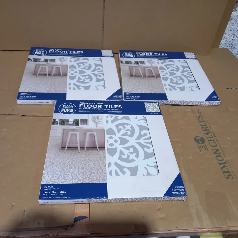 3 ASSORTED PEEL AND STICK VINYL FLOOR TILE 10 SETS 12IN * 12IN
