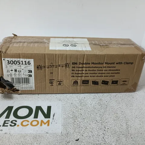 DOUBLE MONITOR MOUNT WITH CLAMP – BOXED (BOX DAMAGED)