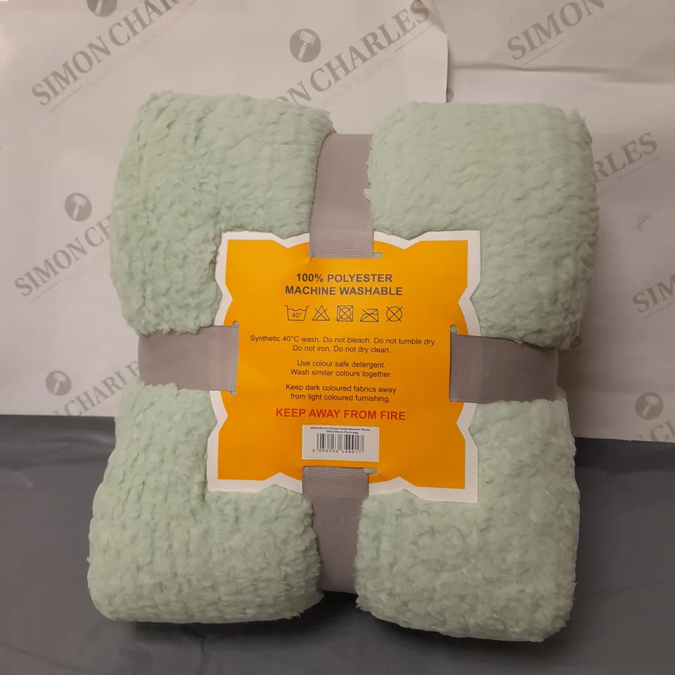 OLIVIA ROCCO TEDDY THROW 200 X 240CMS MINT GREEN