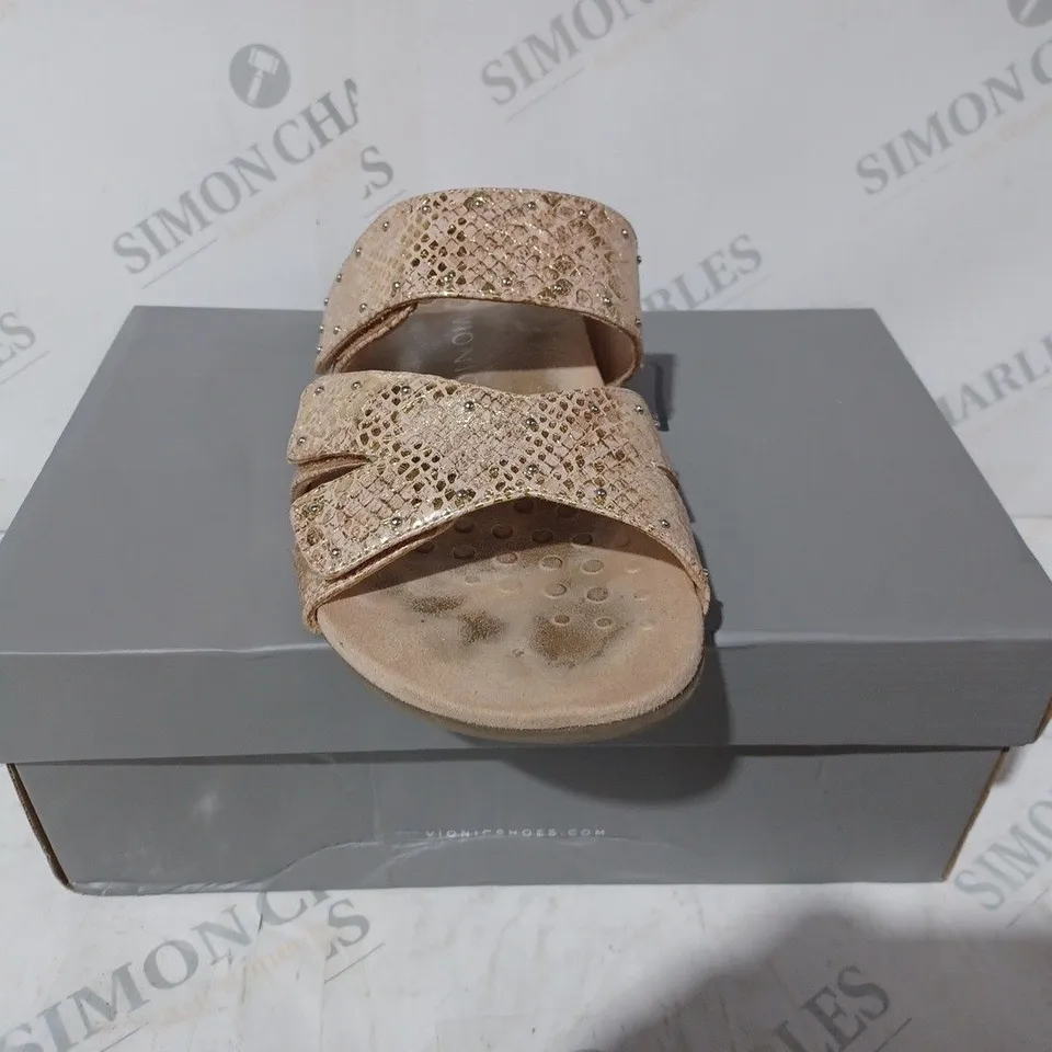 BOXED VIONICSLIDE SANDALS IN ROSE GOLD COLOUR SIZE 7
