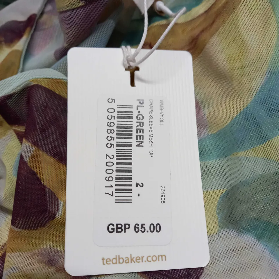 TED BAKER DRAPE SLEEVE MESH TOP SIZE 2 