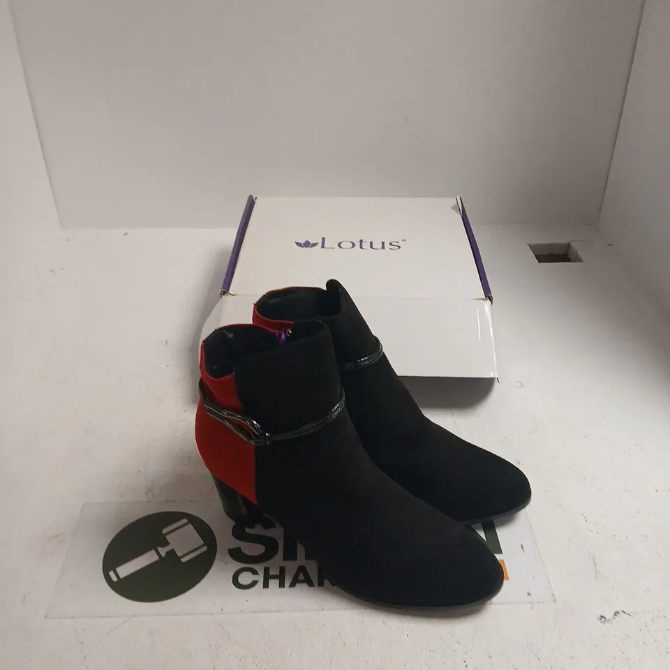 LOTUS EBONY ULB401 WOMEN'S ANKLE BOOTS - RED/BLACK UK 8