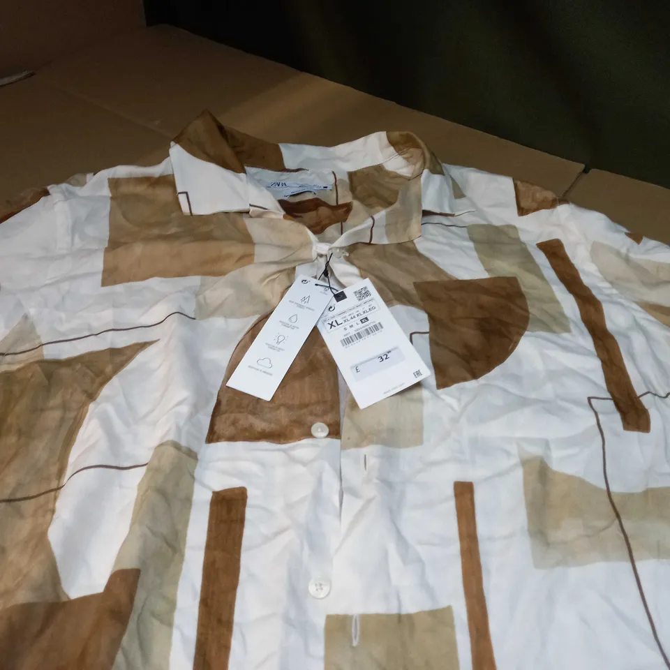 ZARA BROWNS/BEIGE REGULAR FIT MENS SHIRT - XL