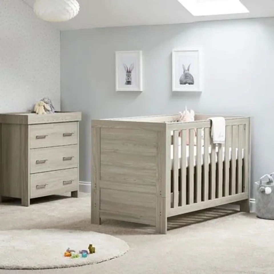 BOXED NIKA COT BED 2 PIECE NURSERY FURNITURE SET IN GREY (2 BOXES)