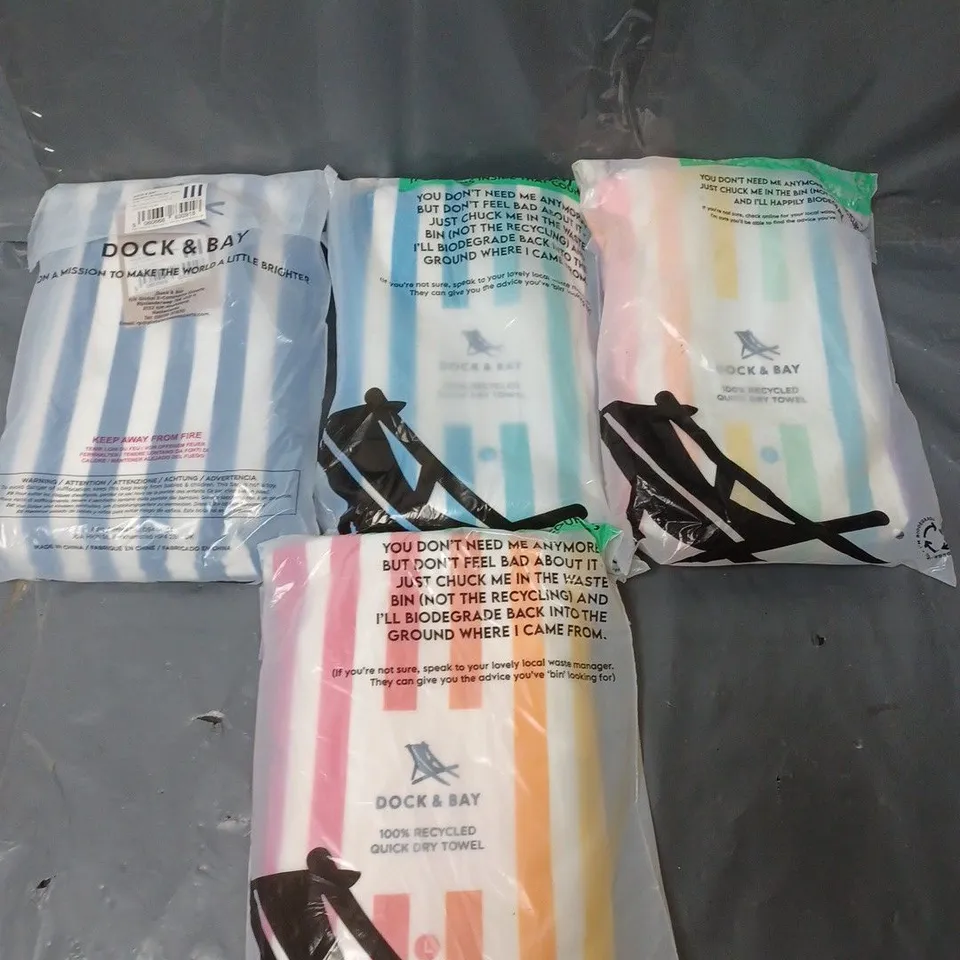 LOT OF 4 DOCK& BAY QUICK DRY TOWELS ASSORTED COLOURS