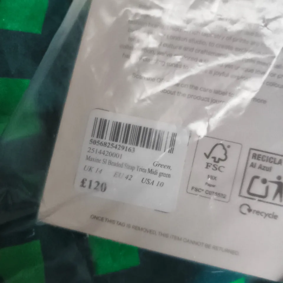 NOBODYS CHILD GREEN BEADED TRIM MIDI DRESS – UK 14 