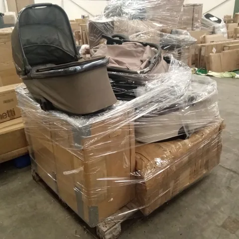 PALLET OF ASSORTED INCOMPLETE DESIGNER PRAM PARTS AND PIECES